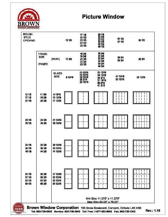 Picture Window Size Chart