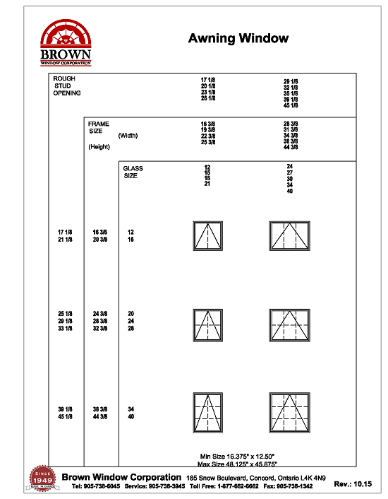 Window Call Size Chart