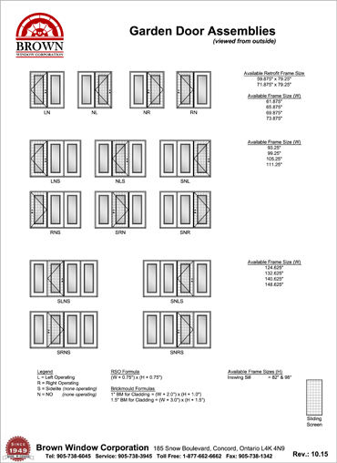 Garden Door Window Size Chart From Brown Window Corporation